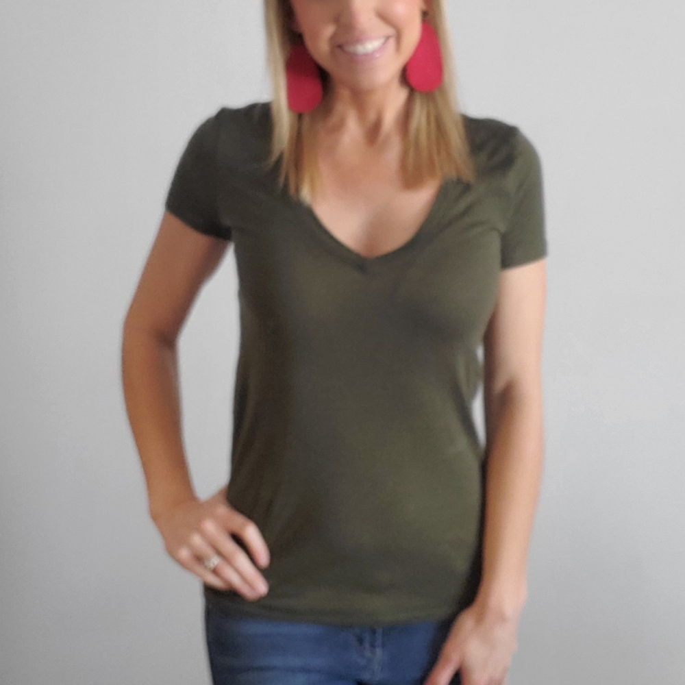VS PINK Olive V-Neck Tee